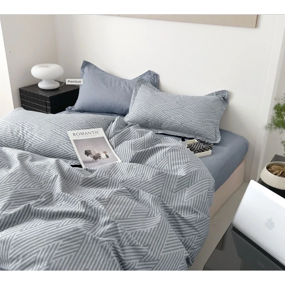 Kang Gray Striped 100% Cotton Comforter Set Queen Minimalist Modern Quiet Luxury
